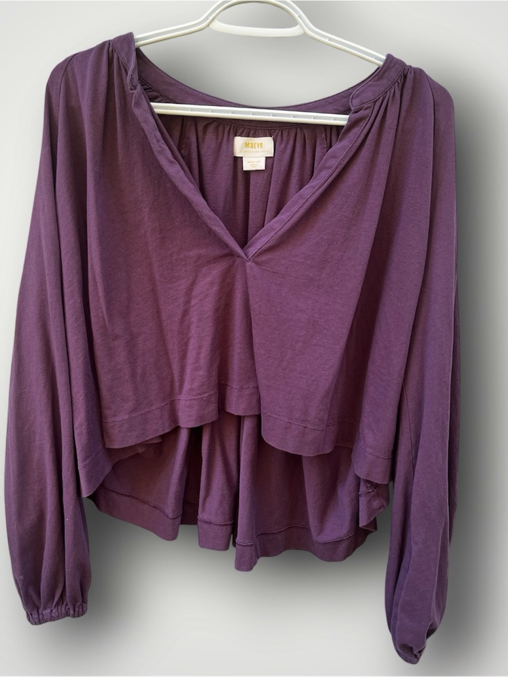 Maeve Anthropologie Purple V-Neck Oversized High-Low Blouse